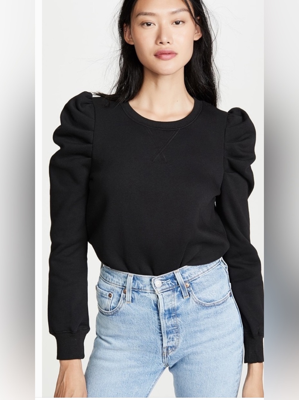 Rebecca Minkoff Black Puff Sleeve Crewneck Sweatshirt